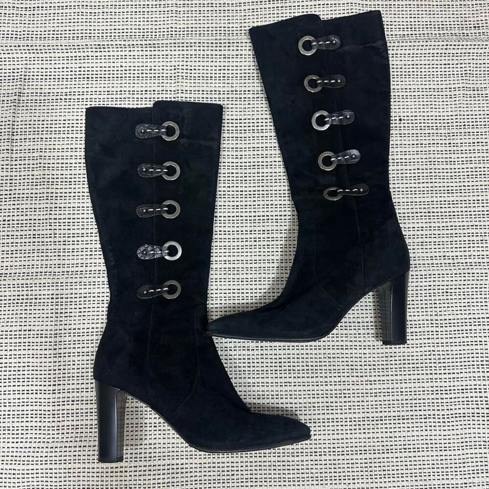 Y2K Black Suede Indie Sleeze Grunge Zip Up Tall Heeled Boots